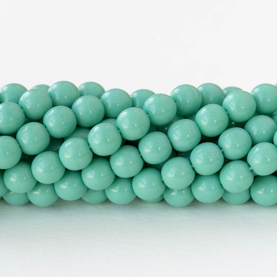 6mm Round Glass Beads - Opaque Green Turquoise - 25 or 75 beads