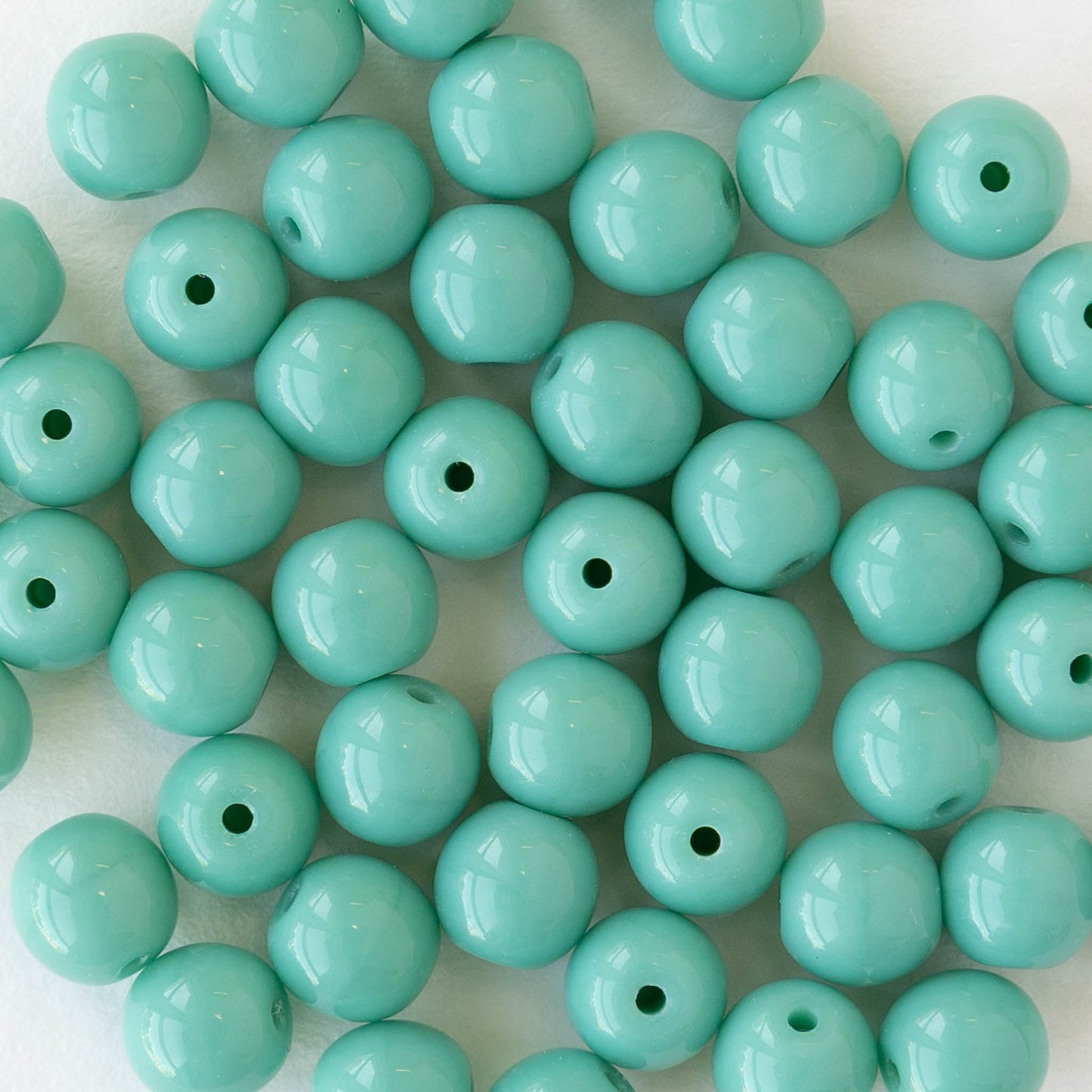 6mm Round Glass Beads - Opaque Green Turquoise - 25 or 75 beads