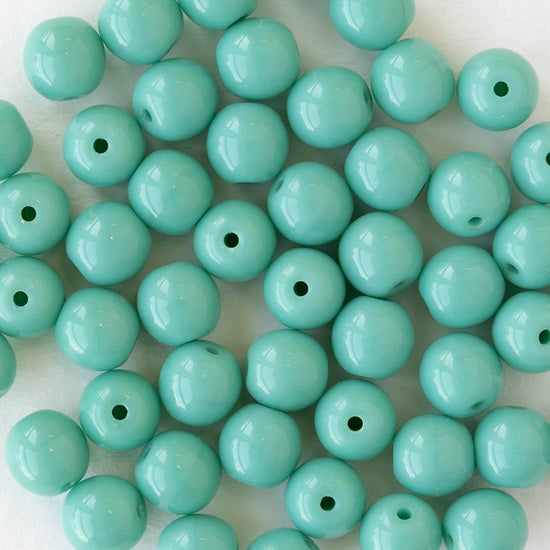 6mm Round Glass Beads - Opaque Green Turquoise - 25 or 75 beads