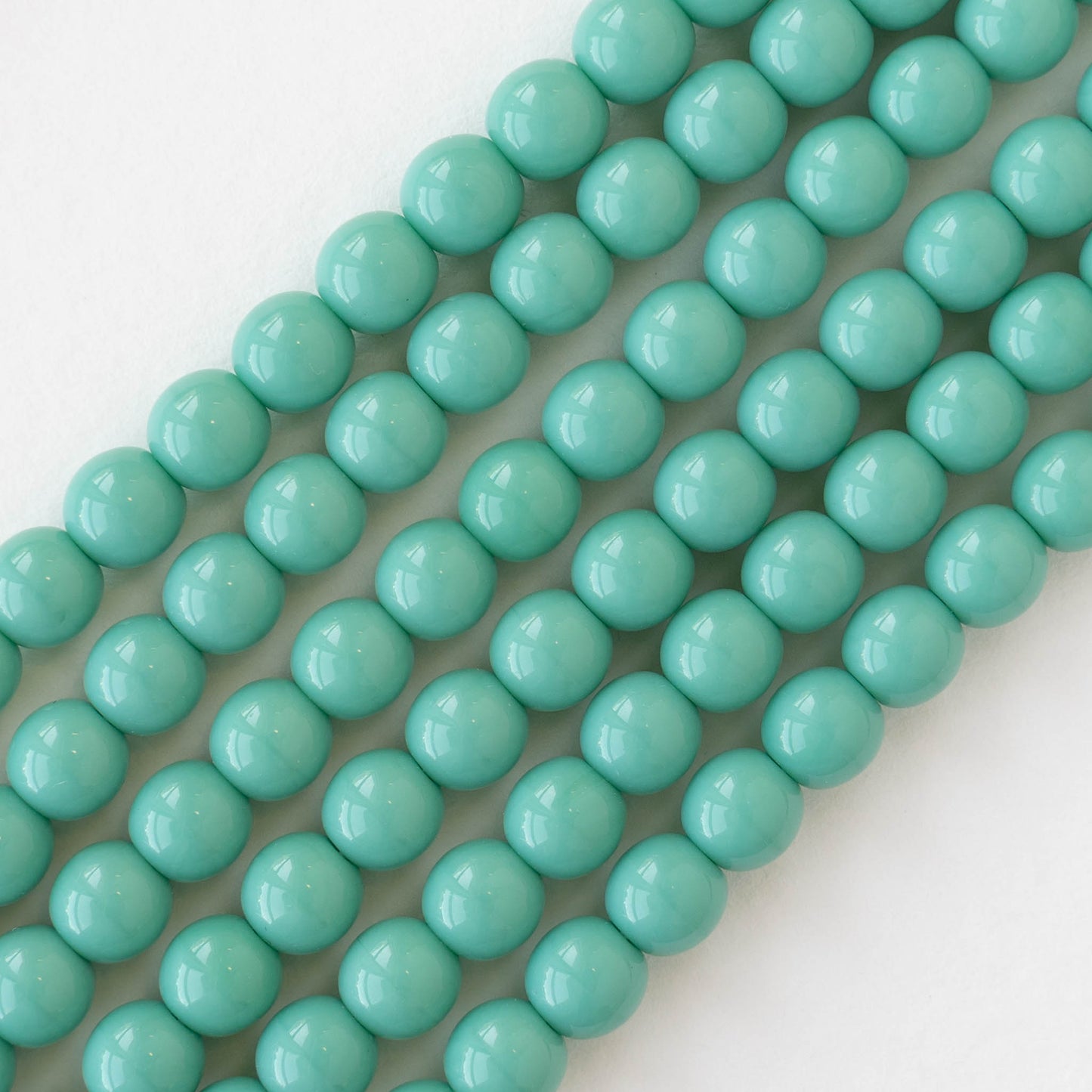 6mm Round Glass Beads - Opaque Green Turquoise - 25 or 75 beads