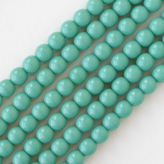 6mm Round Glass Beads - Opaque Green Turquoise - 25 or 75 beads