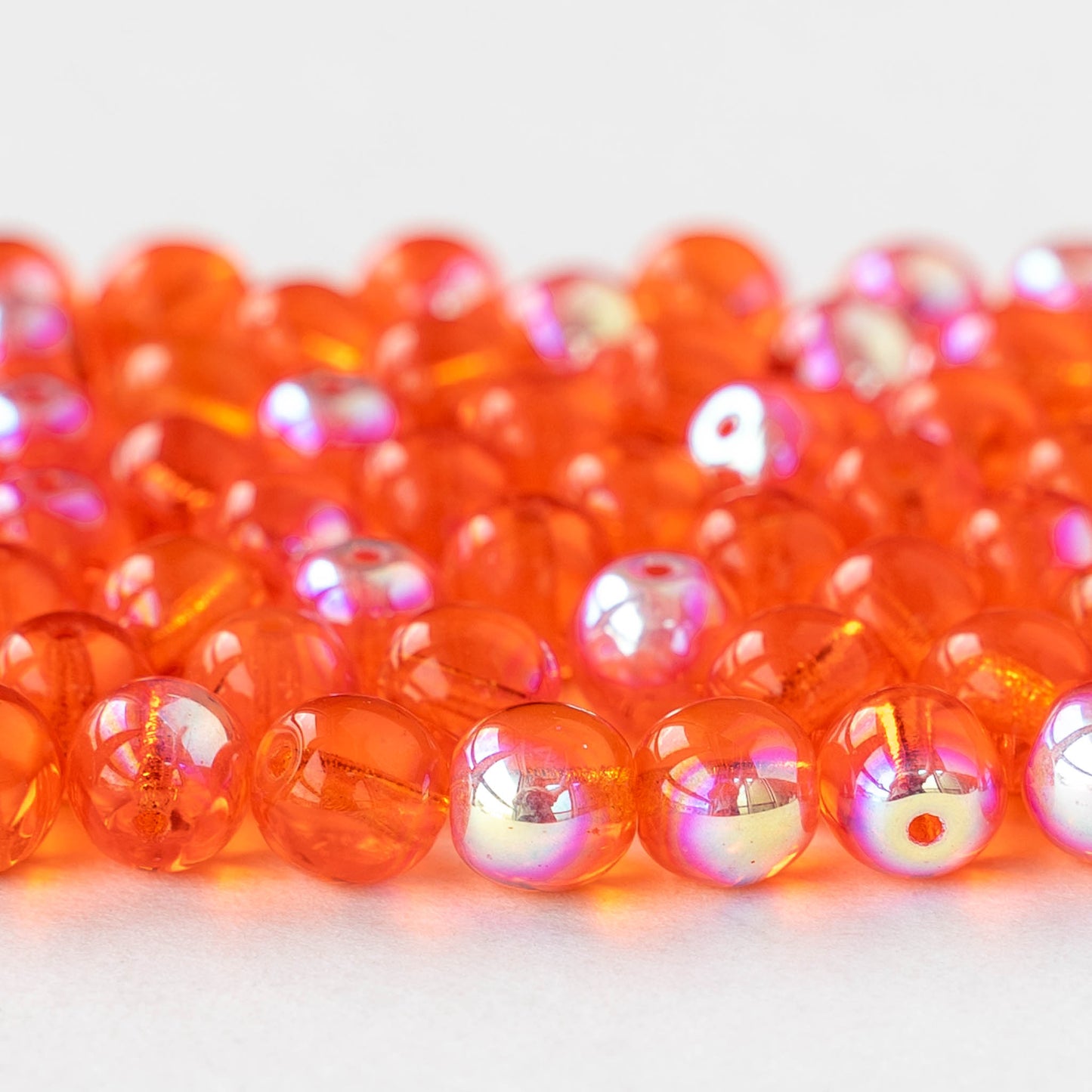 6mm Round Glass Beads - Transparent Orange AB - 50 beads