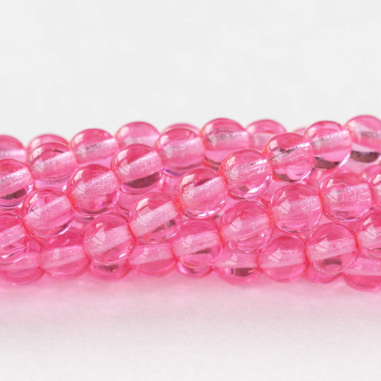 6mm Round Glass Beads - Transparent Pink Rose - 30 beads