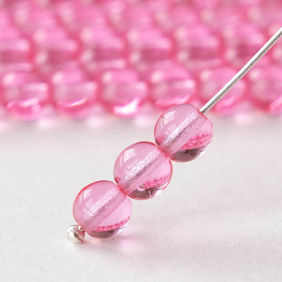 6mm Round Glass Beads - Transparent Pink Rose - 30 beads