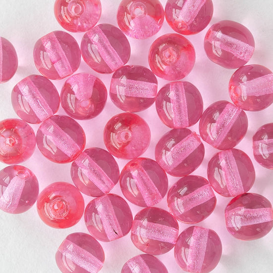 6mm Round Glass Beads - Transparent Pink Rose - 30 beads