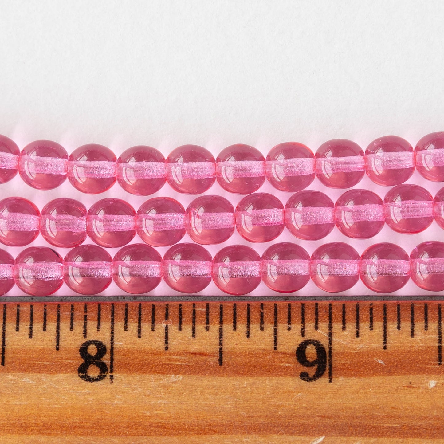 6mm Round Glass Beads - Transparent Pink Rose - 30 beads