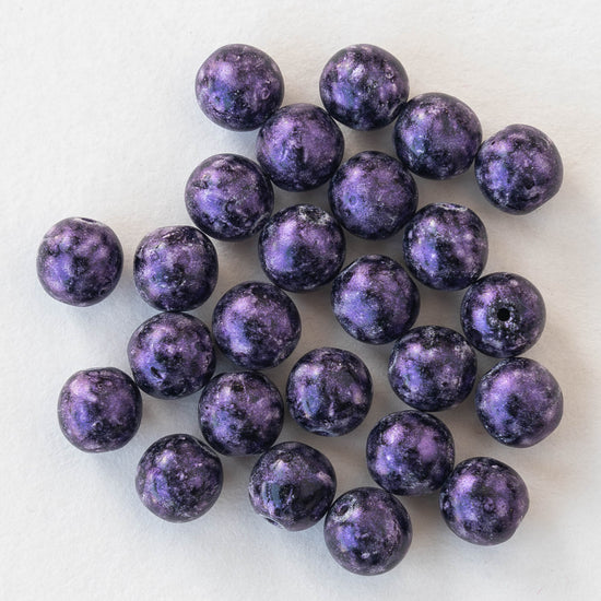 6mm Round Glass Beads - Eggplant -  50 Beads