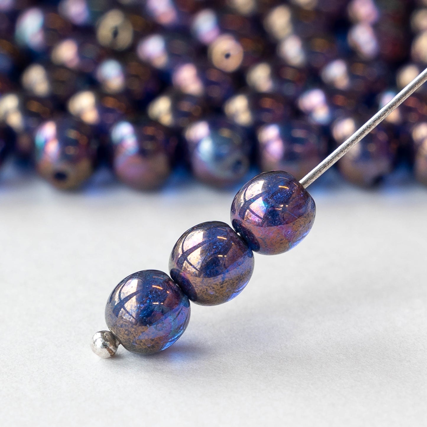 6mm Round Glass Beads - Transparent Purple with Bronze Luster - 120 beads