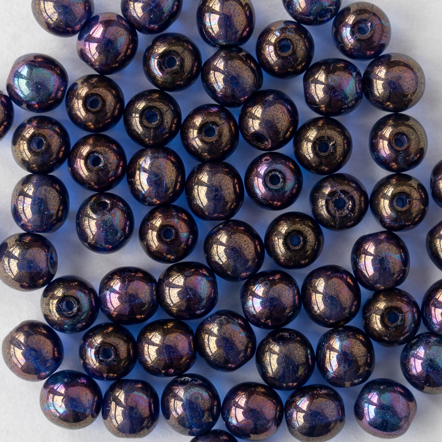 6mm Round Glass Beads - Transparent Purple with Bronze Luster - 120 beads