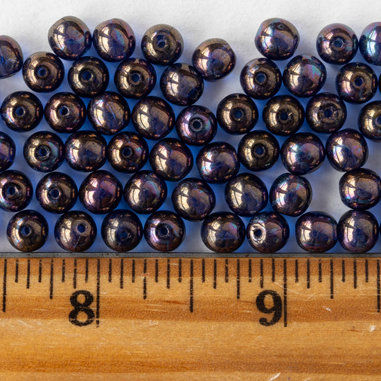 6mm Round Glass Beads - Transparent Purple with Bronze Luster - 120 beads