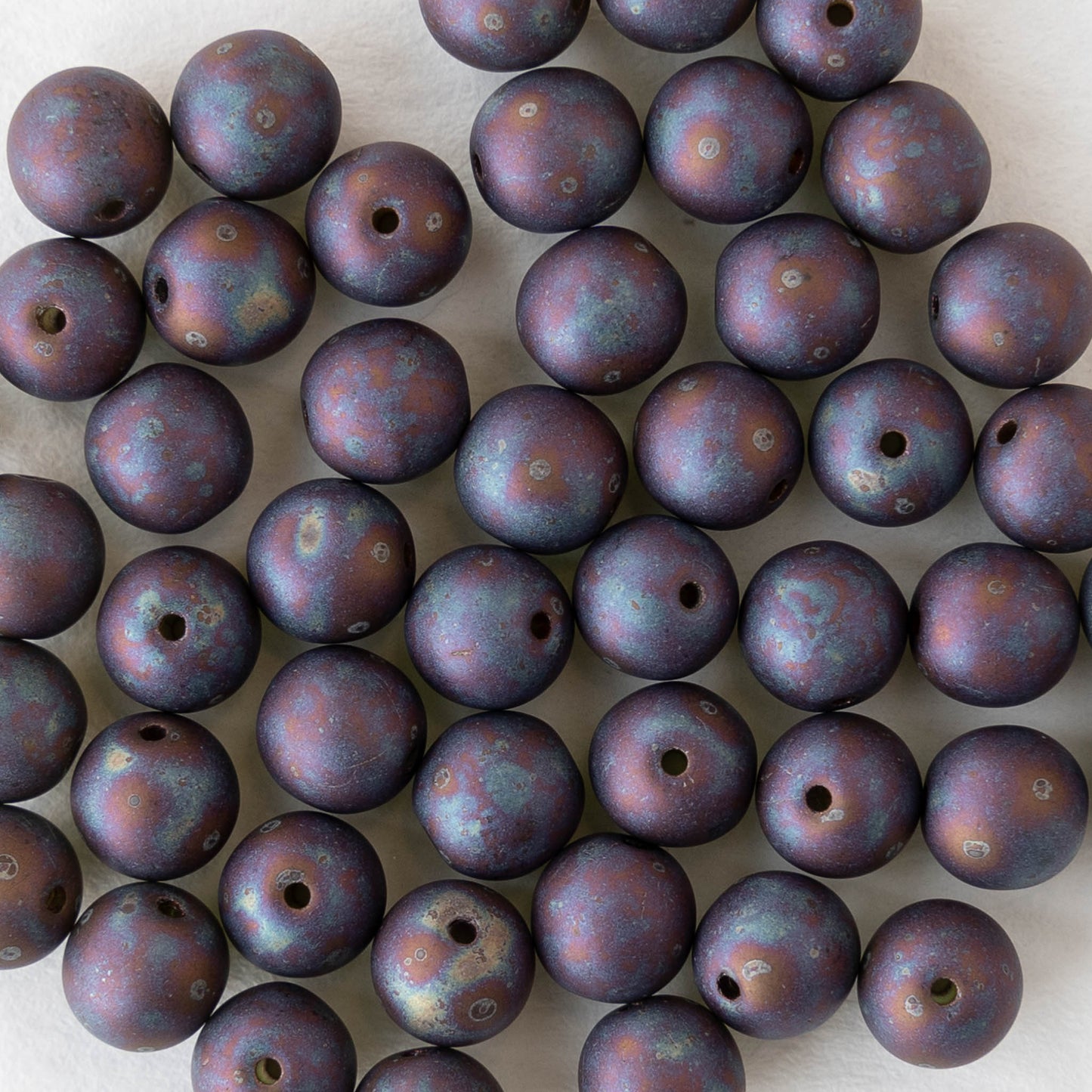 6mm Round Glass Beads - Opaque Matte Purple Oil Slick - 30 or 60 beads