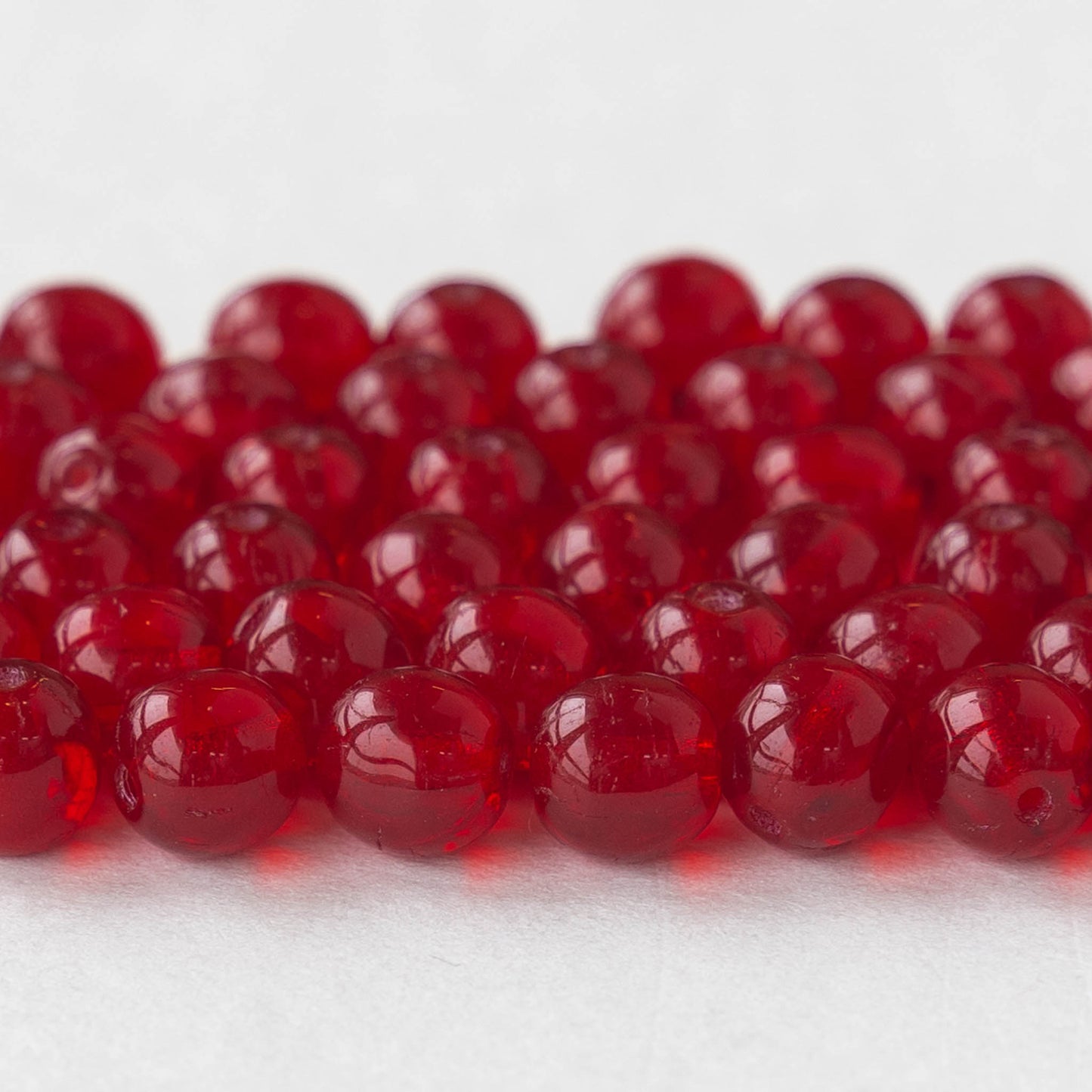 6mm Round Glass Beads - Transparent Red - 120