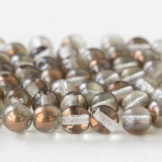 6mm Round Glass Beads - Sage Copper - 50 Beads