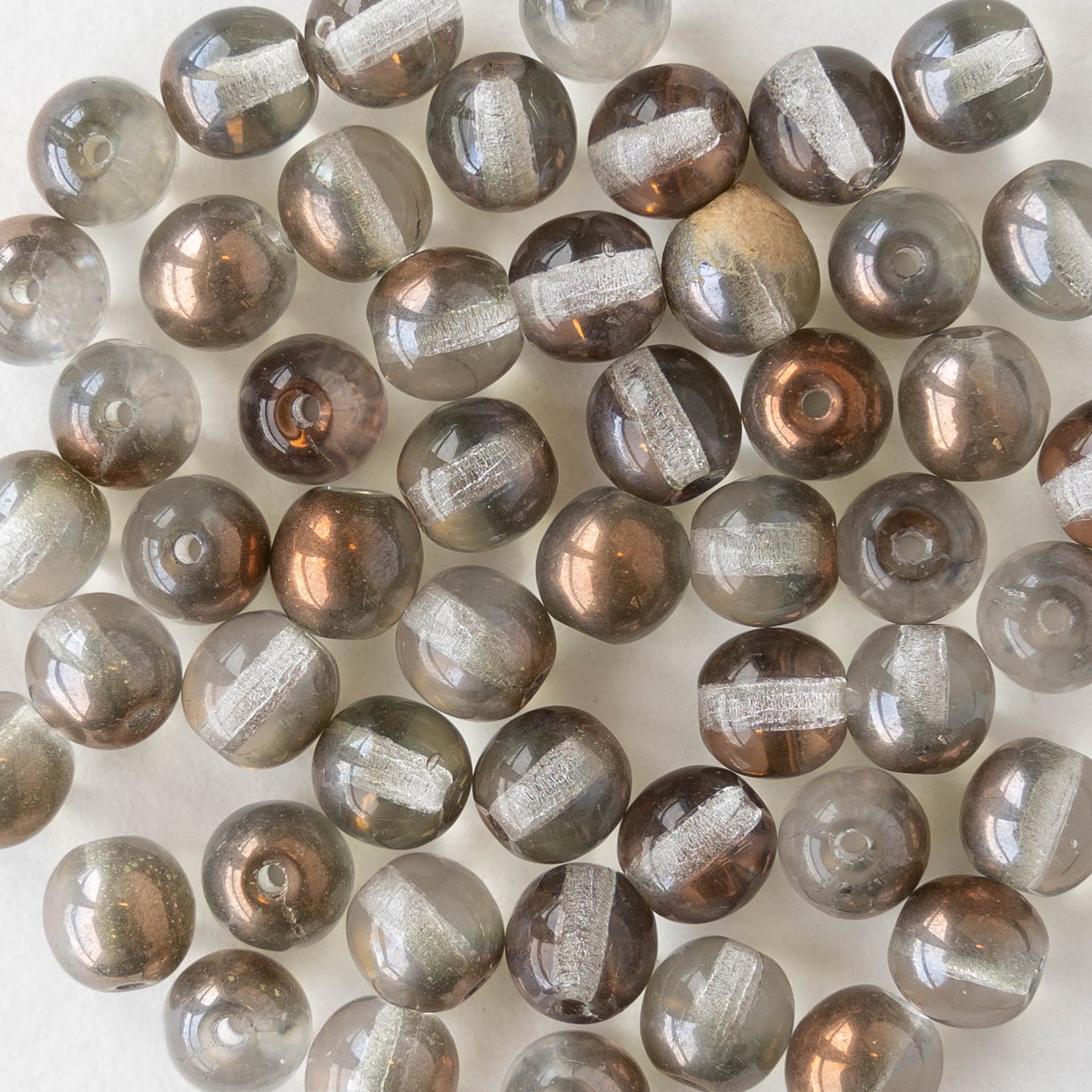 6mm Round Glass Beads - Sage Copper - 50 Beads