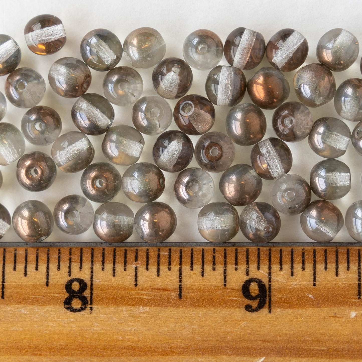 6mm Round Glass Beads - Sage Copper - 50 Beads