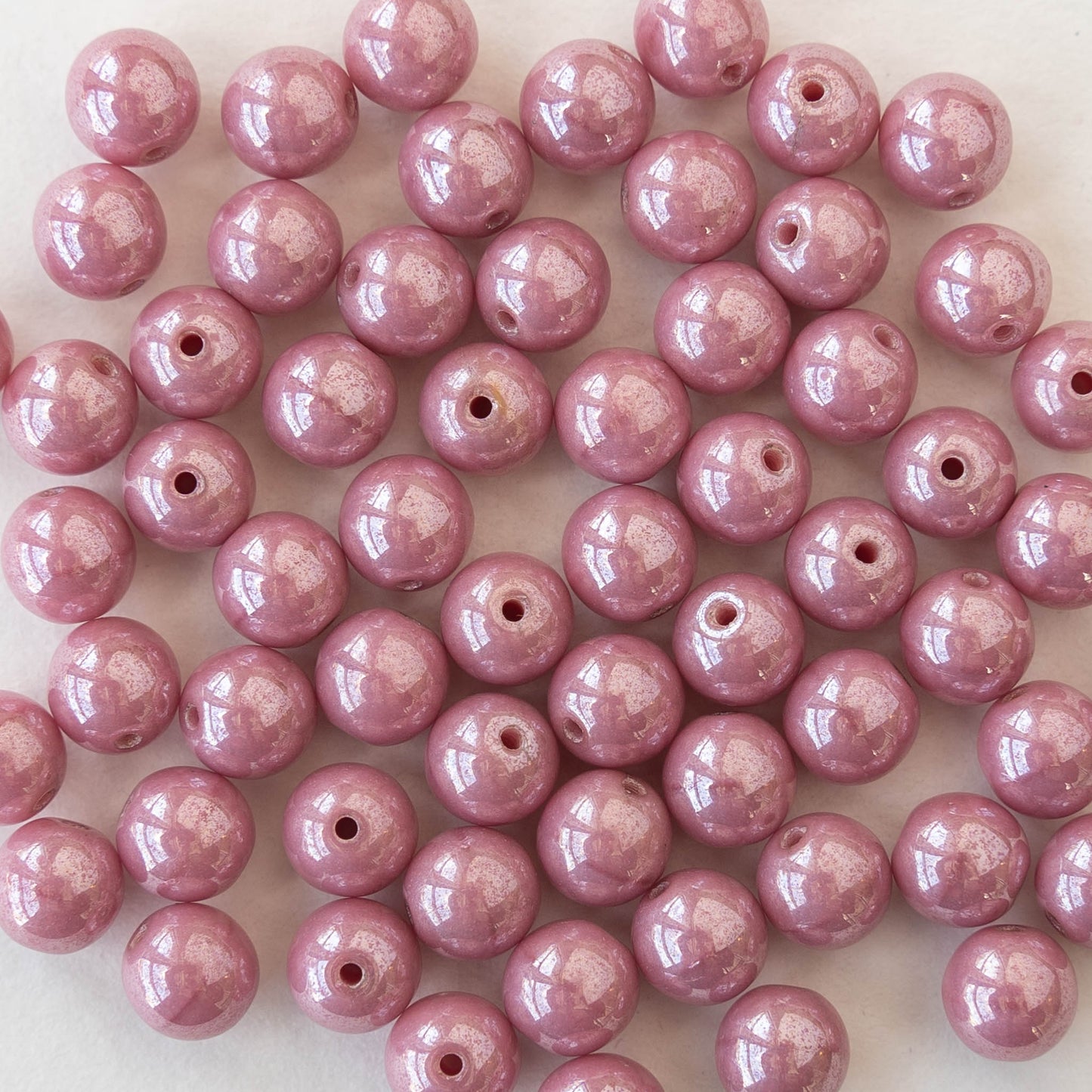 6mm Round Glass Beads - Pink Mauve Luster -  30 Beads