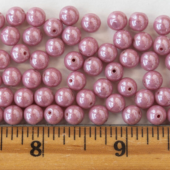 6mm Round Glass Beads - Pink Mauve Luster -  30 Beads