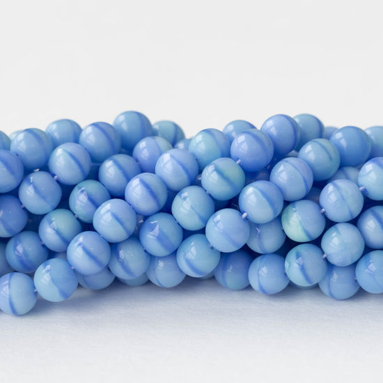 6mm Round Glass Beads -  Periwinkle Blue - 50 Beads