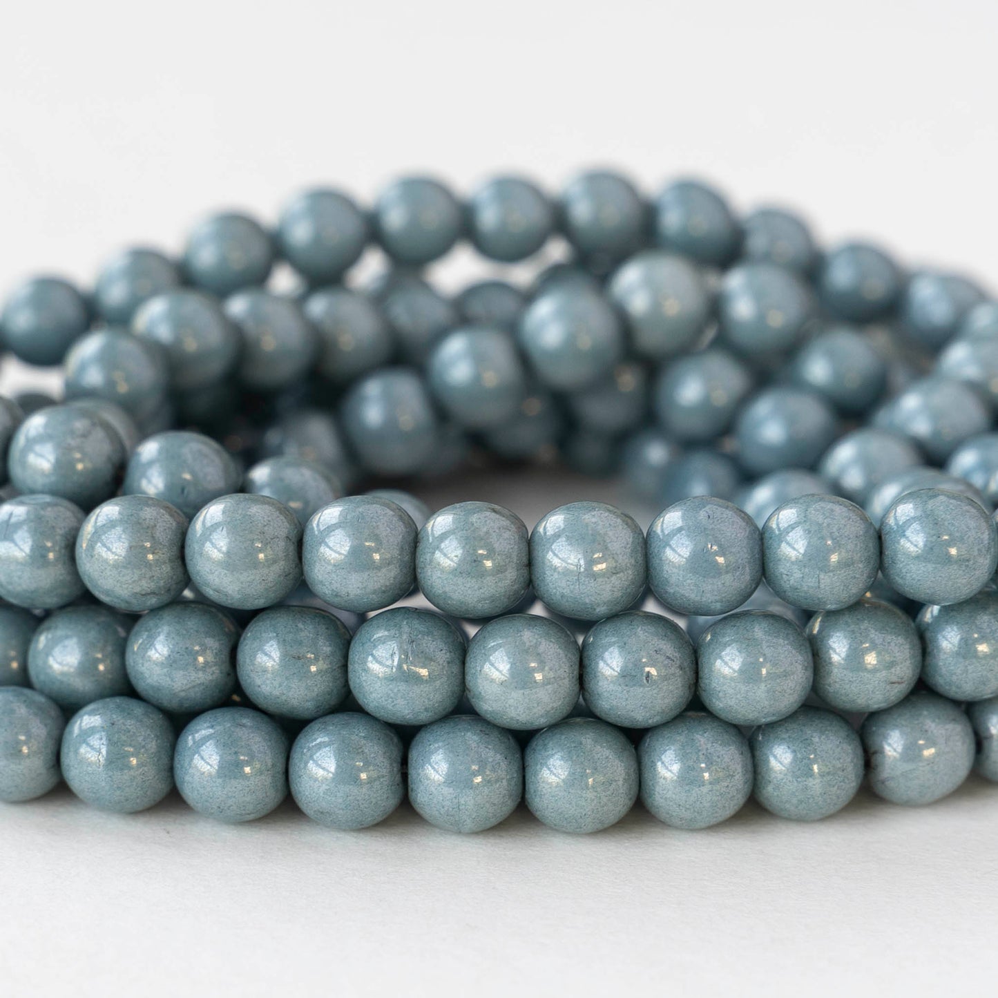 6mm Round Glass Beads - Speckled Slate Blue - 30 beads
