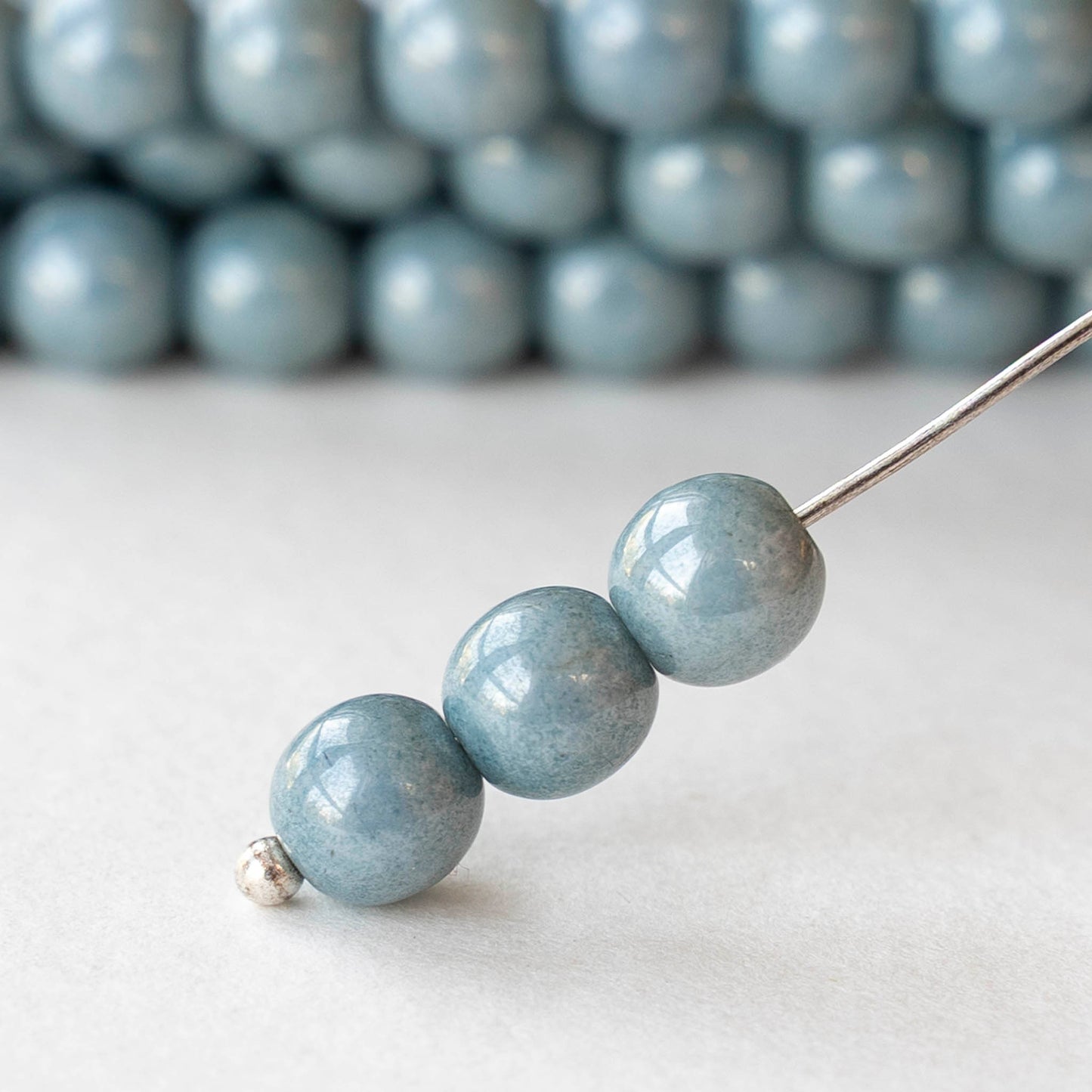 6mm Round Glass Beads - Speckled Slate Blue - 30 beads