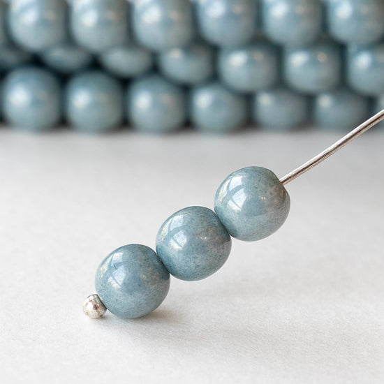 6mm Round Glass Beads - Speckled Slate Blue - 30 beads