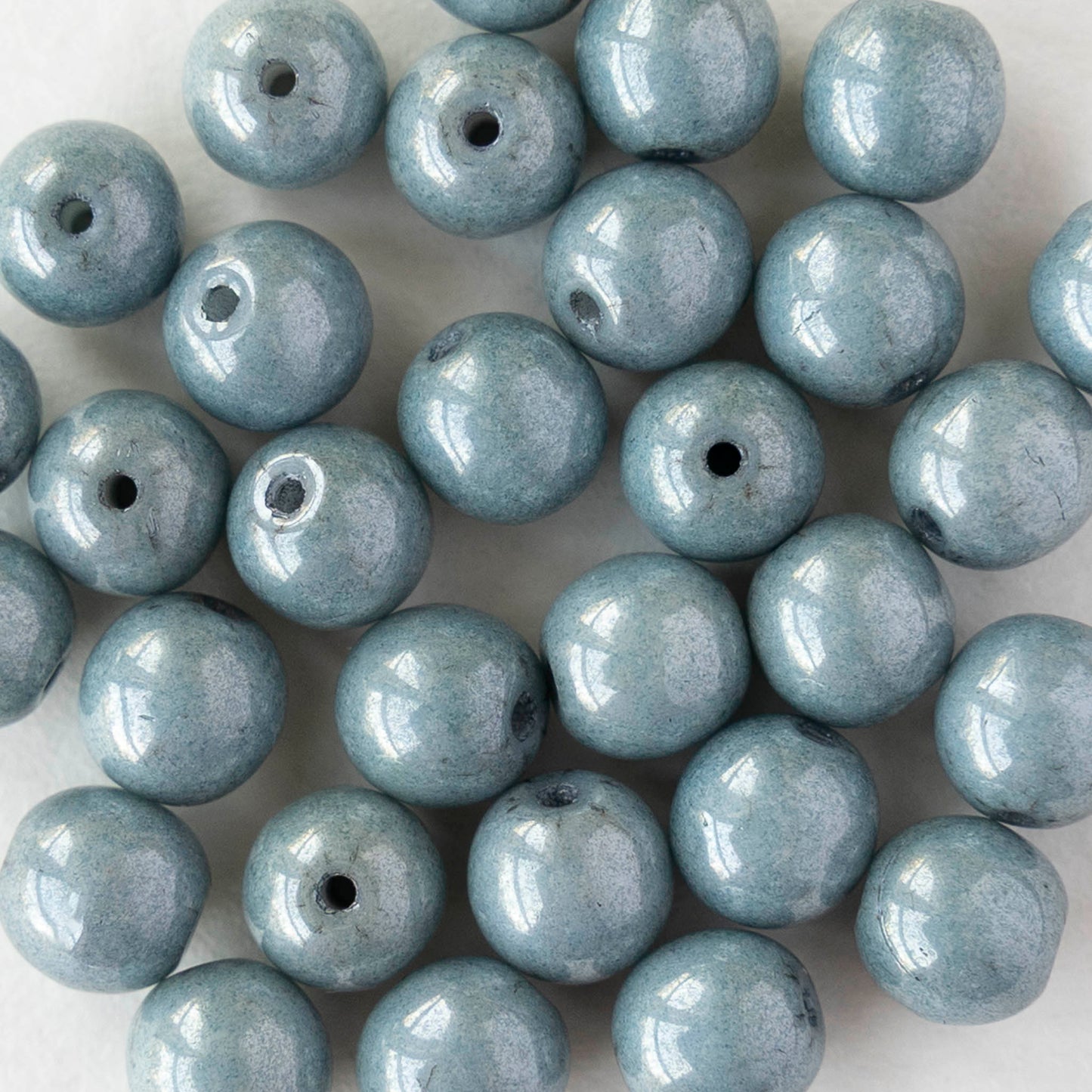 6mm Round Glass Beads - Speckled Slate Blue - 30 beads