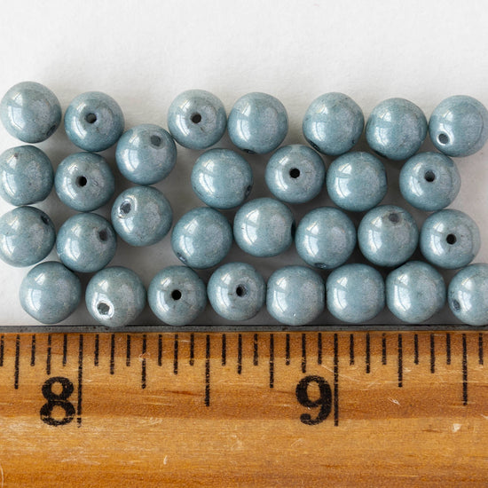 6mm Round Glass Beads - Speckled Slate Blue - 30 beads