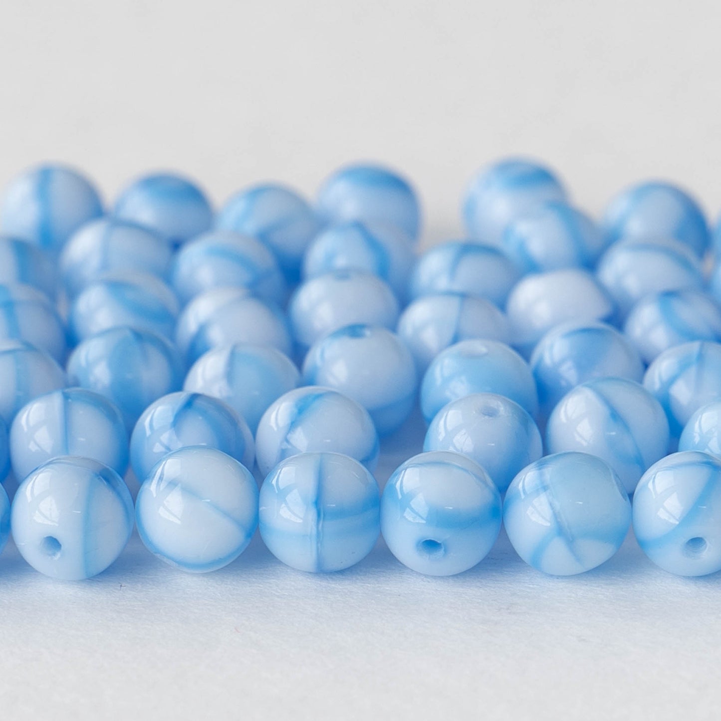 Glass Beads, assorted shapes, 6-12mm, 1-oz, Light Blue