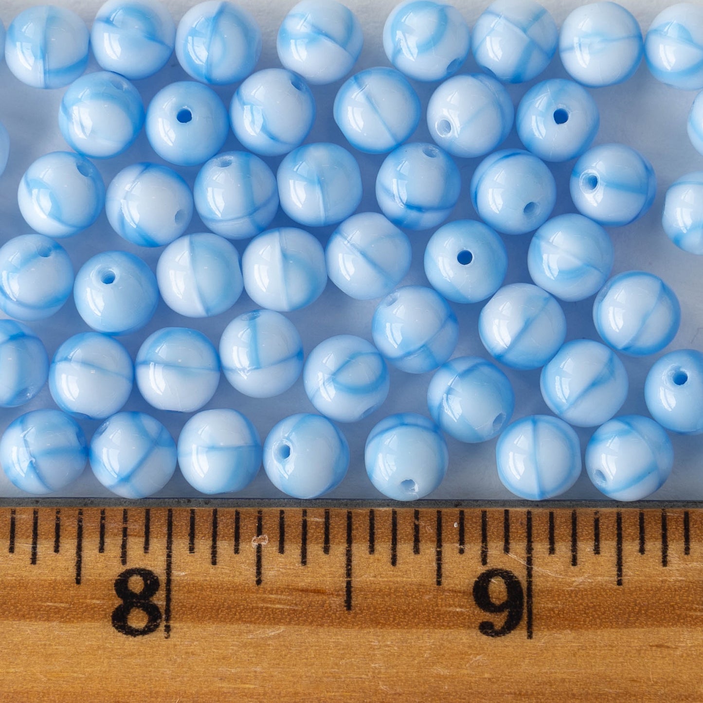 6mm Round Glass Beads - Lt Blue Marble - 50 Beads – funkyprettybeads