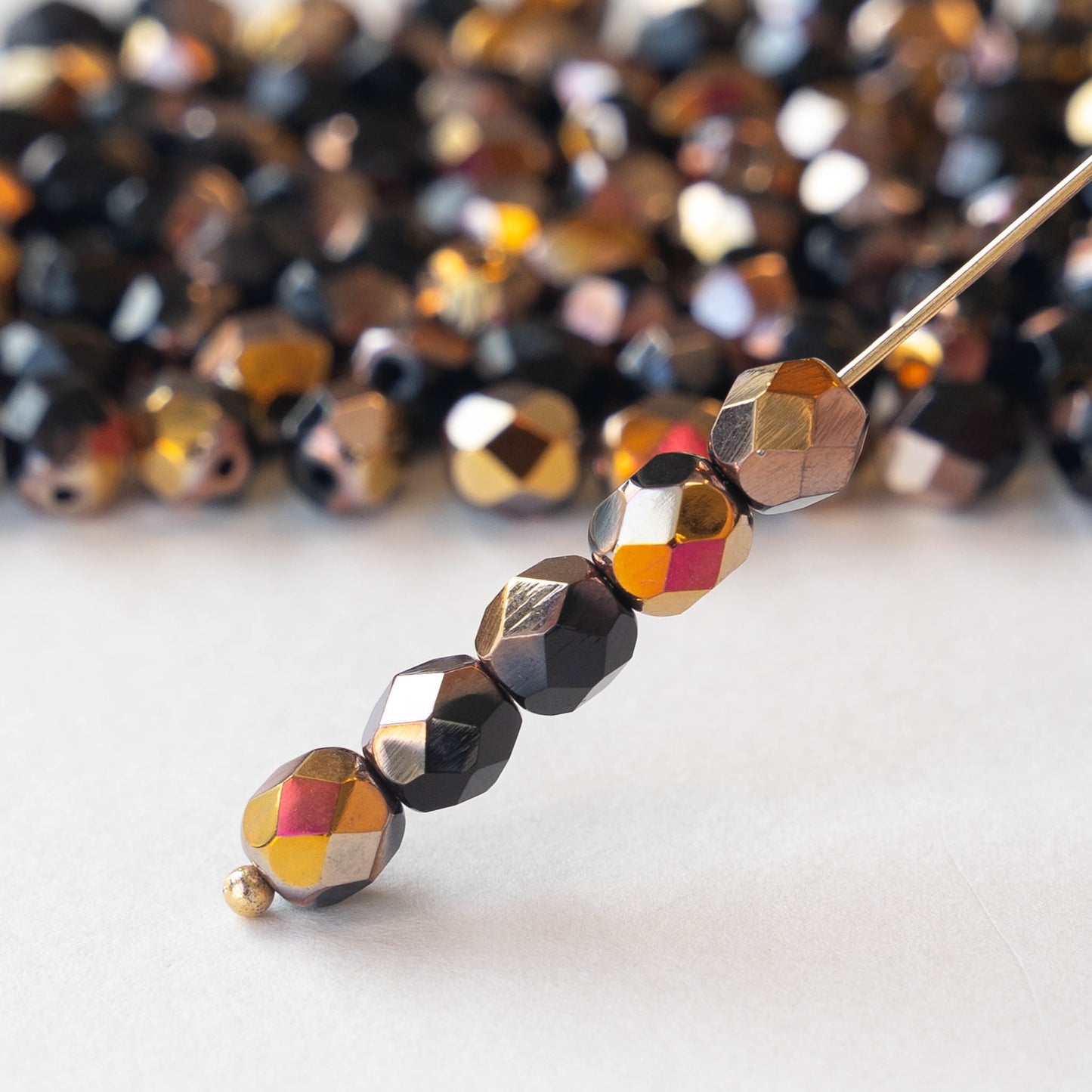 Load image into Gallery viewer, 6mm Faceted Round Beads - Opaque Black with Metallic Tones - 50 beads
