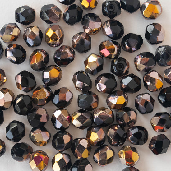 Load image into Gallery viewer, 6mm Faceted Round Beads - Opaque Black with Metallic Tones - 50 beads
