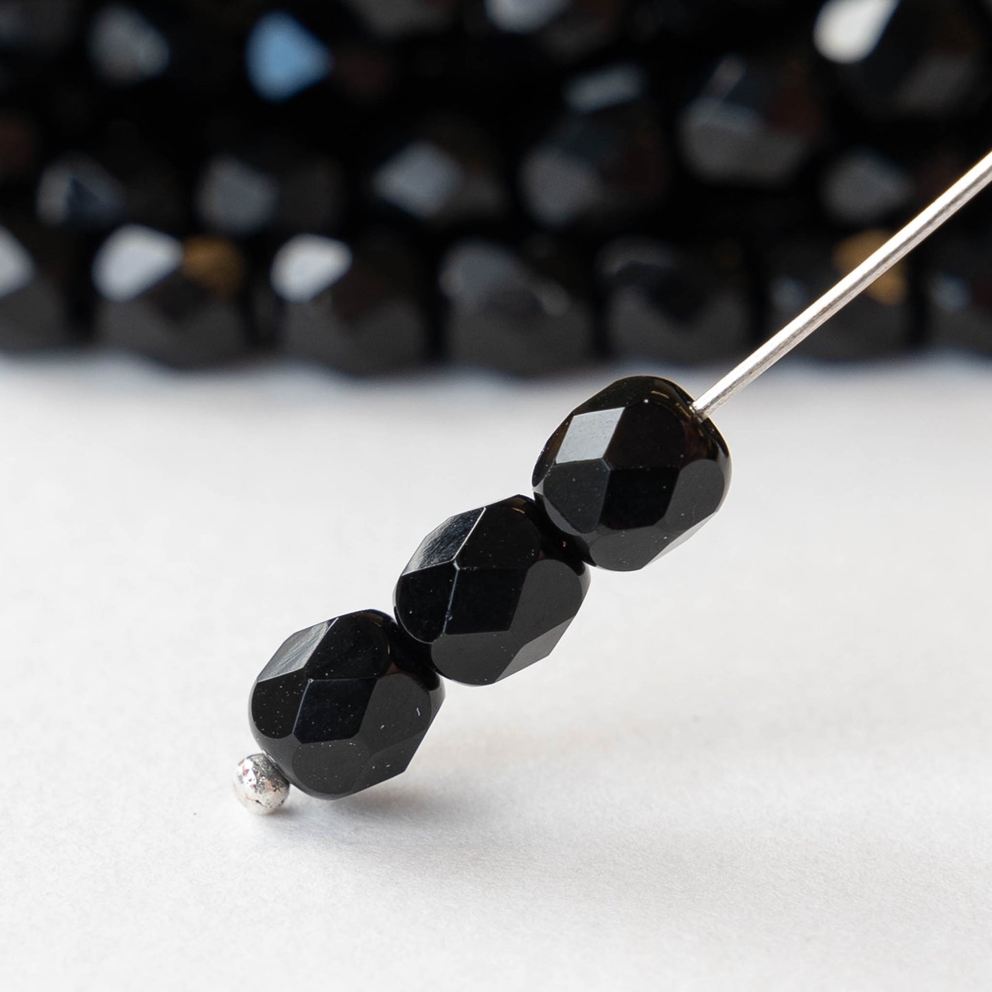 6mm Round Firepolished Beads - Opaque Black - 25 Beads