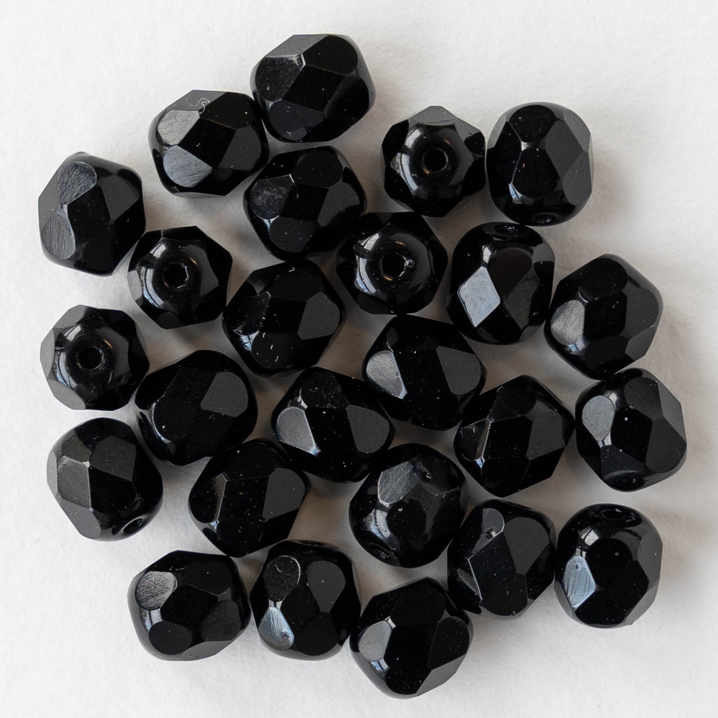 6mm Round Firepolished Beads - Opaque Black - 25 Beads