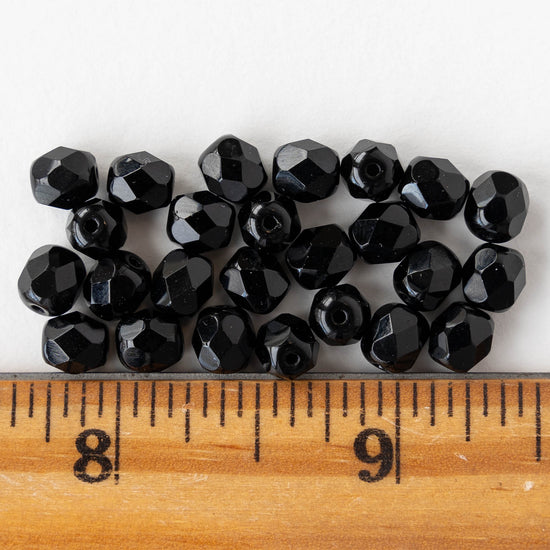 6mm Round Firepolished Beads - Opaque Black - 25 Beads