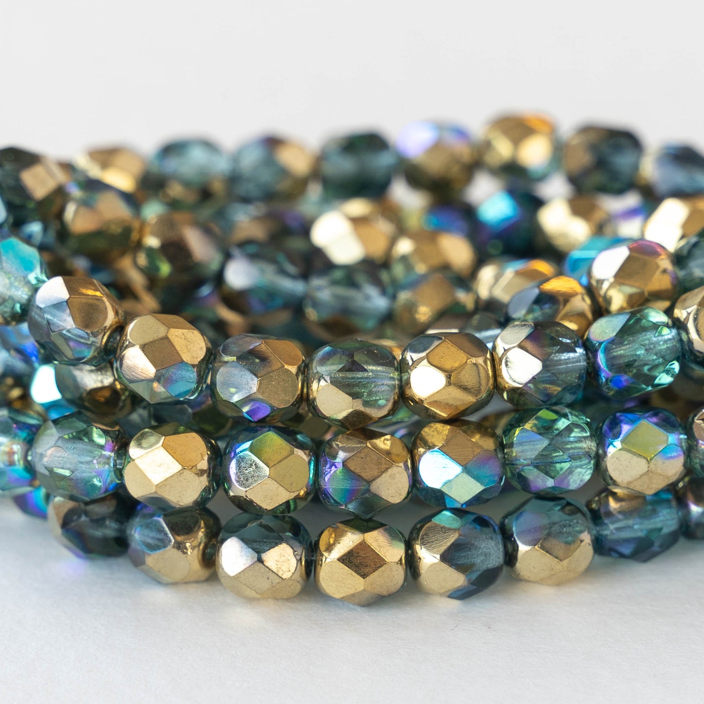 6mm Faceted Round Beads - Aqua with AB and Gold  - 25 beads