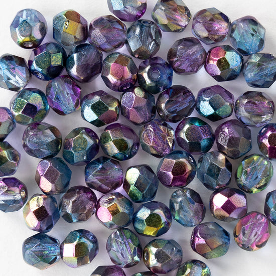 6mm Round Firepolished Beads - Crystal Magic Blue - 50 beads