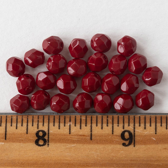 6mm Round Firepolished Beads - Opaque Red Maroon - 25 Beads