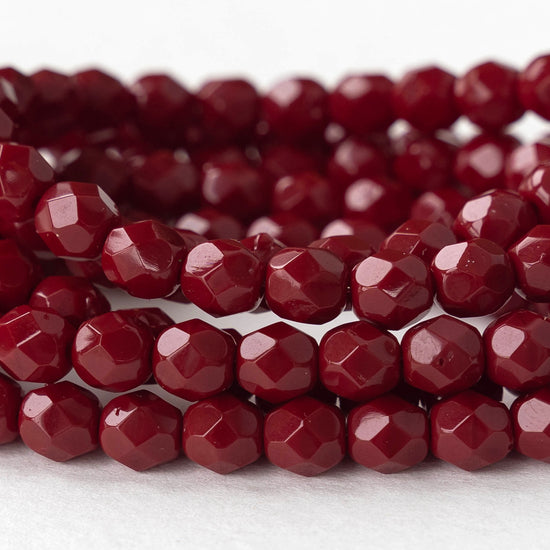 6mm Round Firepolished Beads - Opaque Red Maroon - 25 Beads