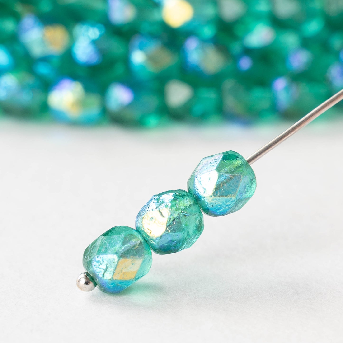 6mm Round Firepolished Beads - Etched Emerald AB - 25 beads