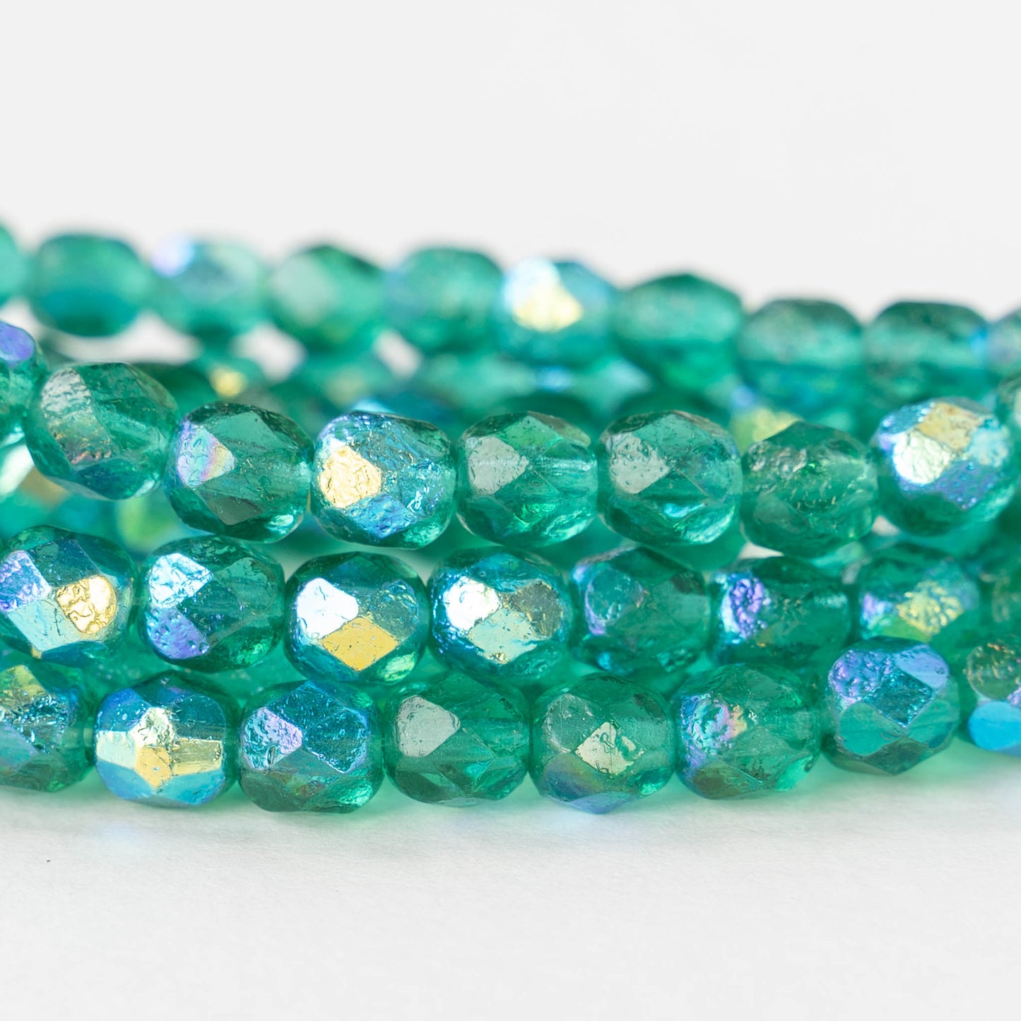 6mm Round Firepolished Beads - Etched Emerald AB - 25 beads