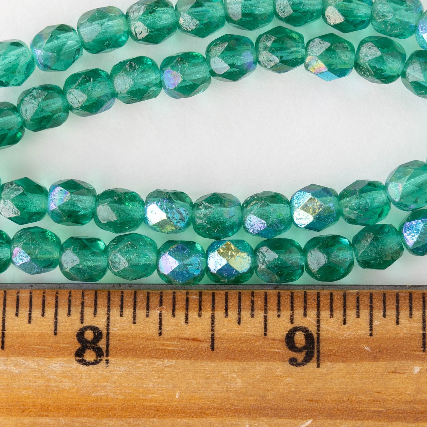 6mm Round Firepolished Beads - Etched Emerald AB - 25 beads