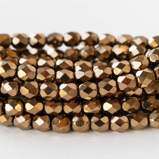 6mm Round Firepolished Beads - Golden Bronze - 25 Beads