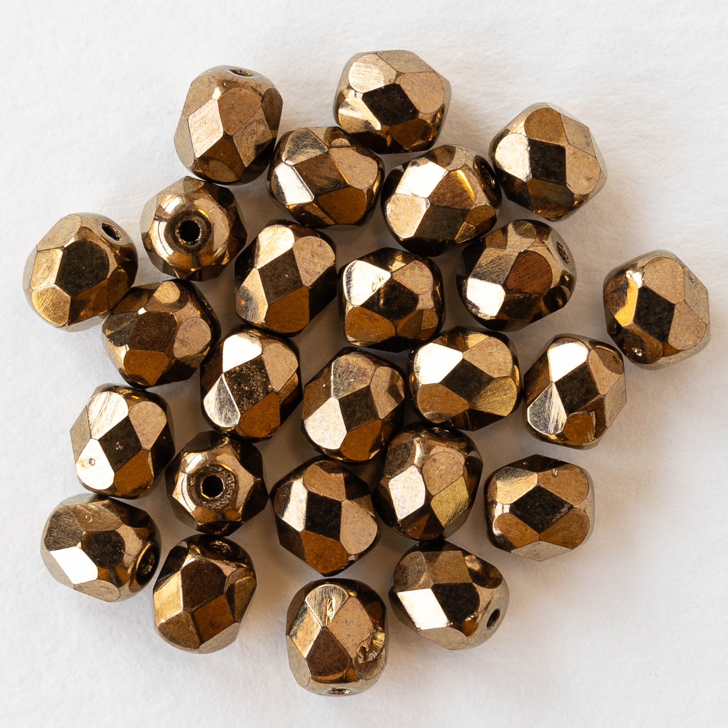 6mm Round Firepolished Beads - Golden Bronze - 25 Beads