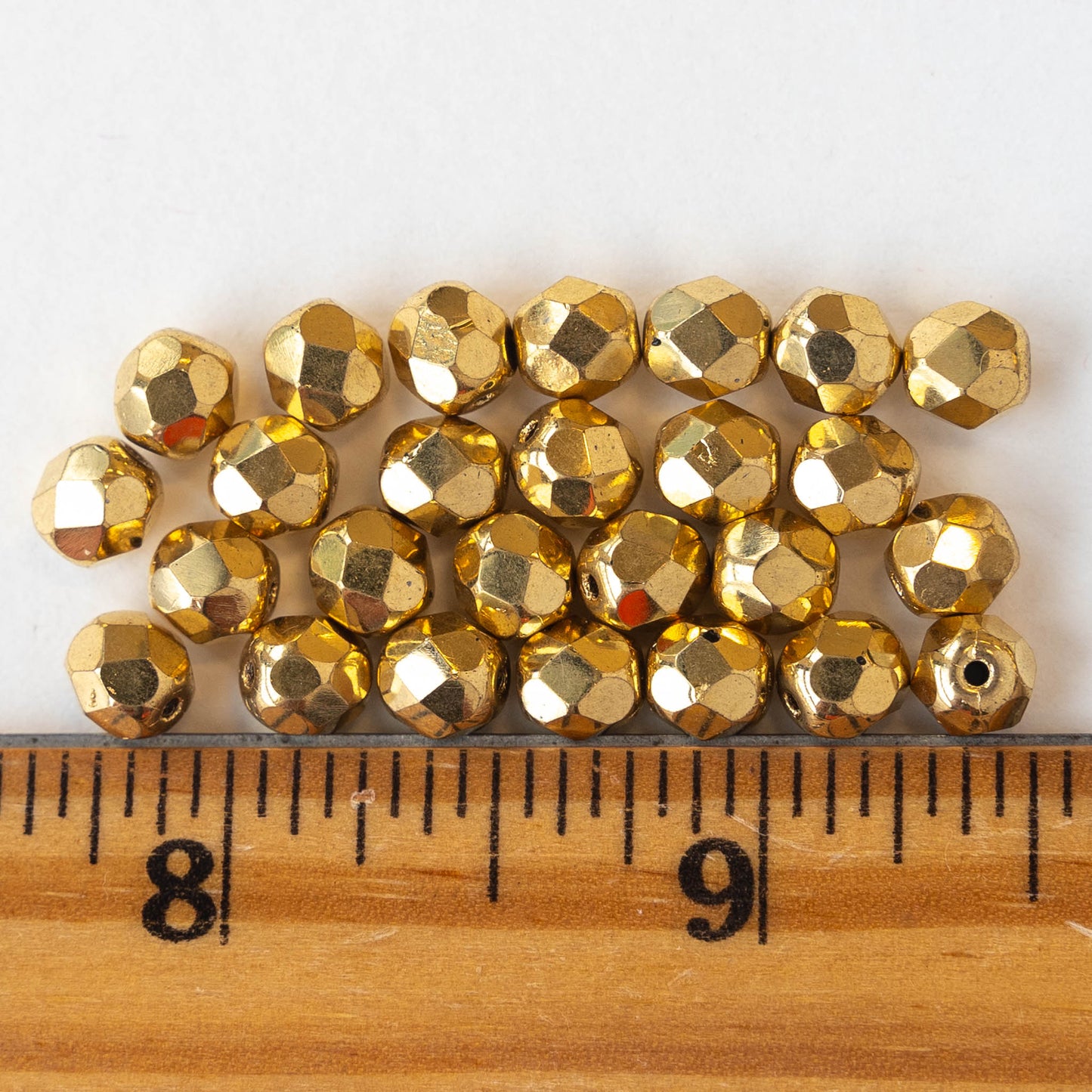 6mm Faceted Round Beads - Sparkly Gold - 25 beads
