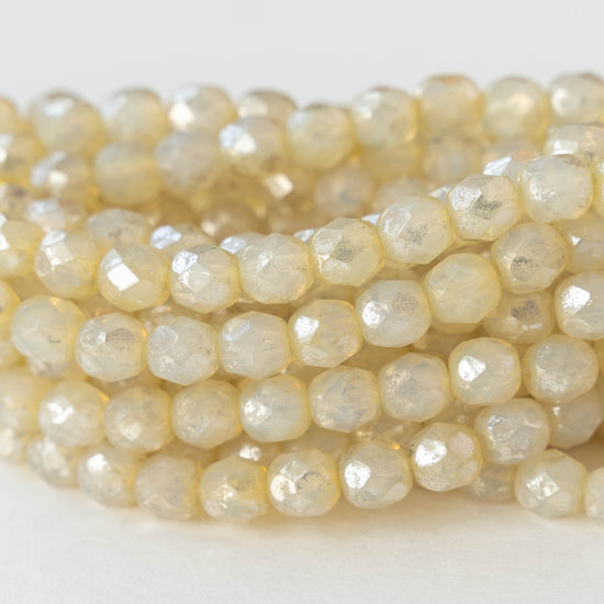 6mm Faceted Round Beads - Ivory with Silver - 25 beads