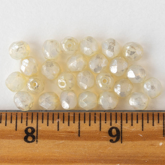 6mm Faceted Round Beads - Ivory with Silver - 25 beads