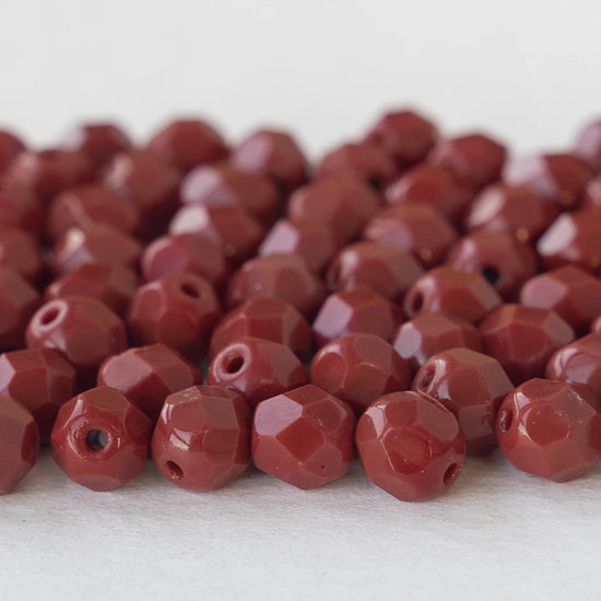 6mm Round Firepolished Beads - Opaque Rusty Red - 50 Beads