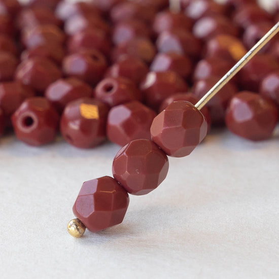 6mm Round Firepolished Beads - Opaque Rusty Red - 50 Beads