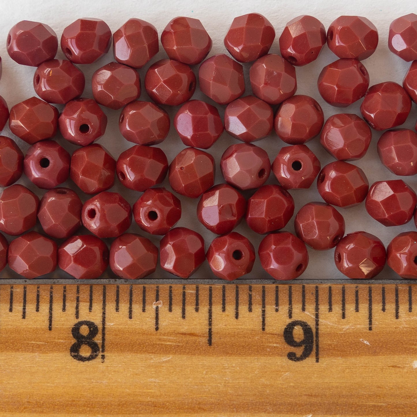 6mm Round Firepolished Beads - Opaque Rusty Red - 50 Beads