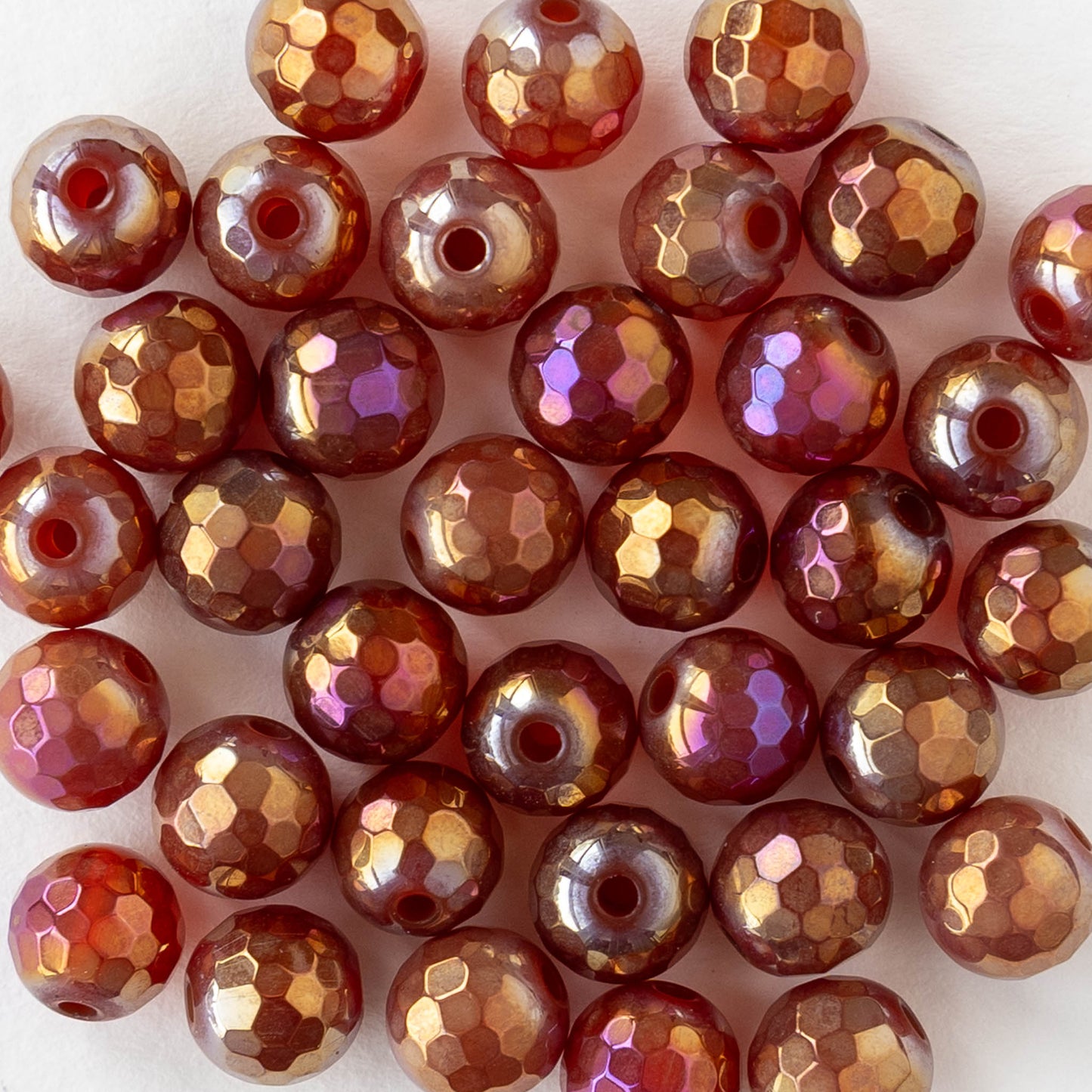 6mm Round Faceted Plated Carnelian Beads - Whole or Half Strand
